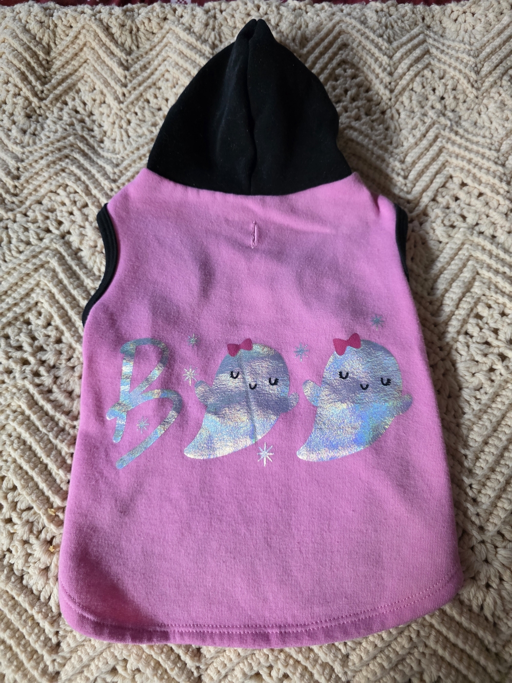 Pink & Black Small Pet Hoodie with Holographic Ghosts